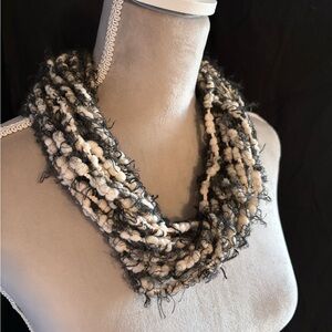 Black & Ivory Yarn Statement Necklace with Magnetic Clasp